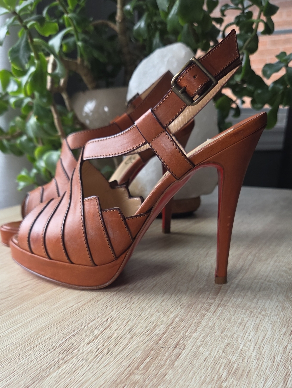 Brown Leather City Girl Slingback High Heel Sandals